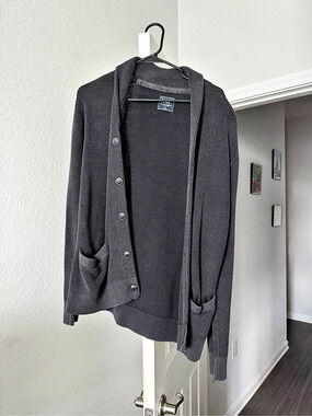 Abercrombie & Fitch Waffle-Knit Shawl Collar Cardigan Black